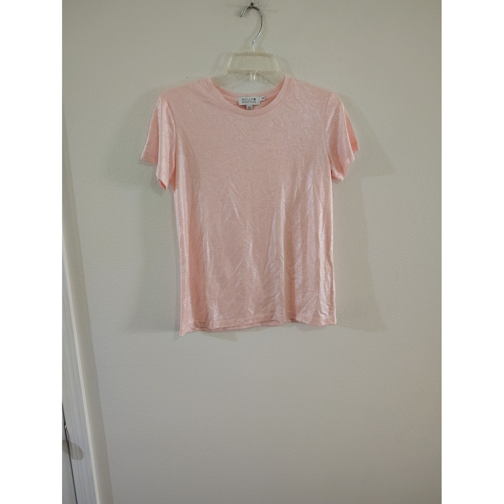 Molly Bracken Pink Metallic Shimmer Crew Neck Short Sleeve T-Shirt XS